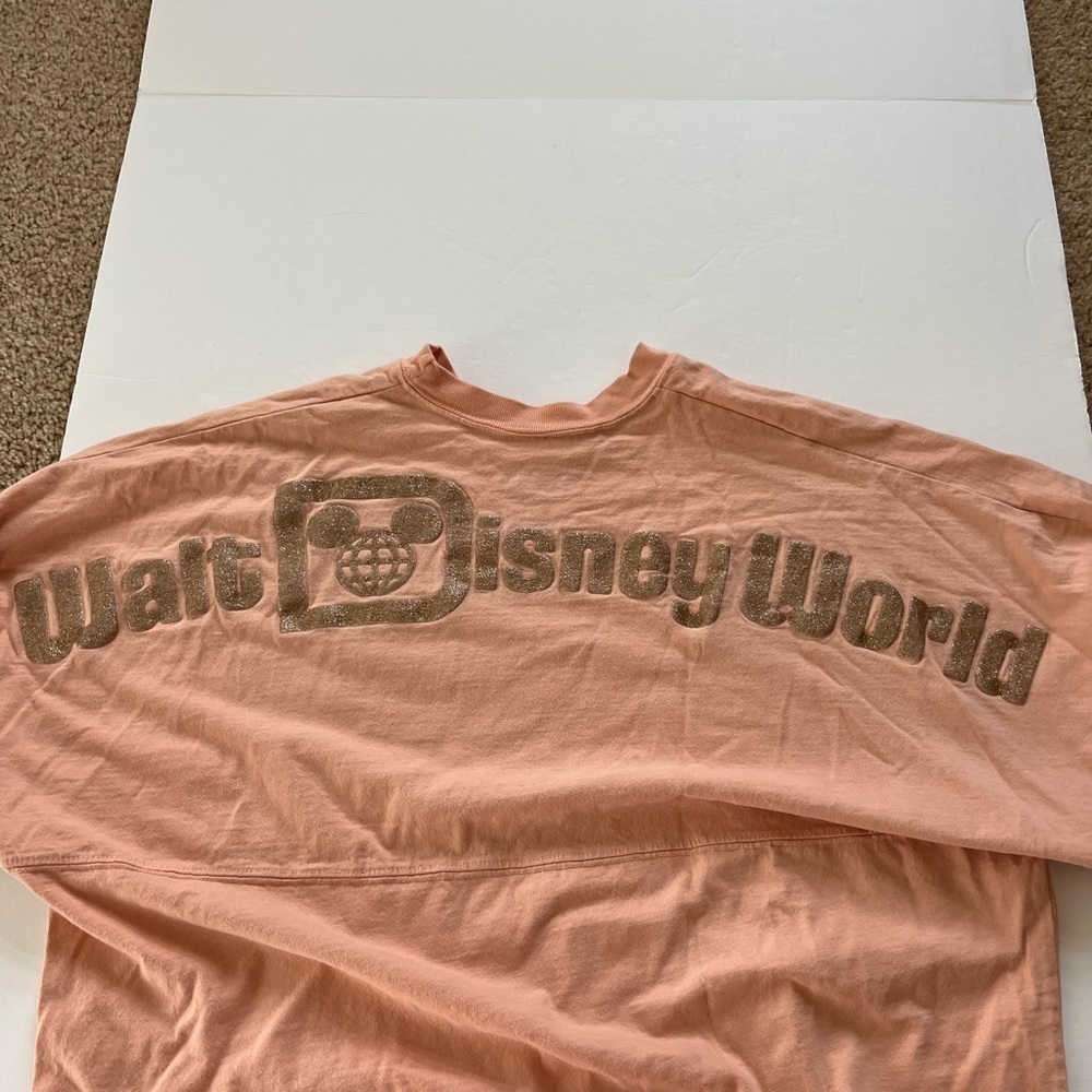 Disney World Spirit Jersey Glitter Puff Long Sleeve Size Large Peach Gold - Picture 4 of 13